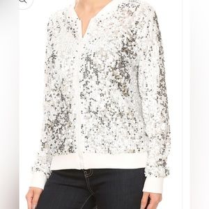 Anna-kaci Sequin Bomber Zip-Up Jacket Size:M